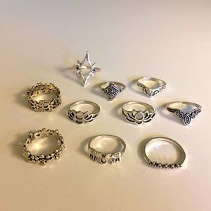Set of ten assorted women's rings silver
